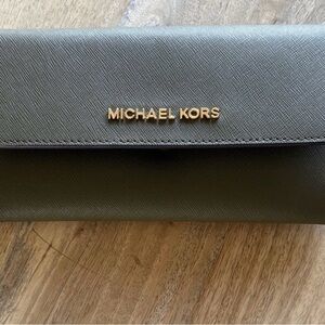 Michael Kors Sage Green Wallet with gold hardware